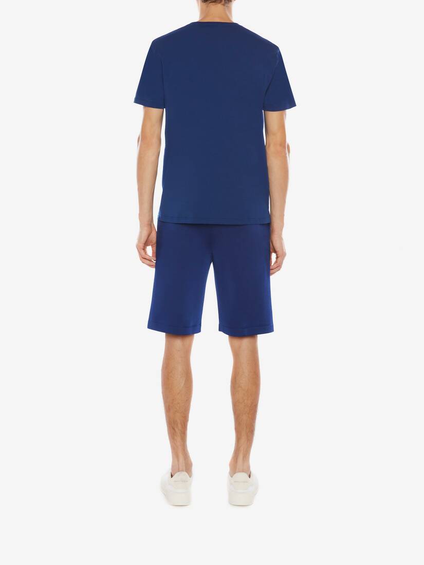 Alexander Mcqueen Men's Shorts With Embroidered Logo In Blue