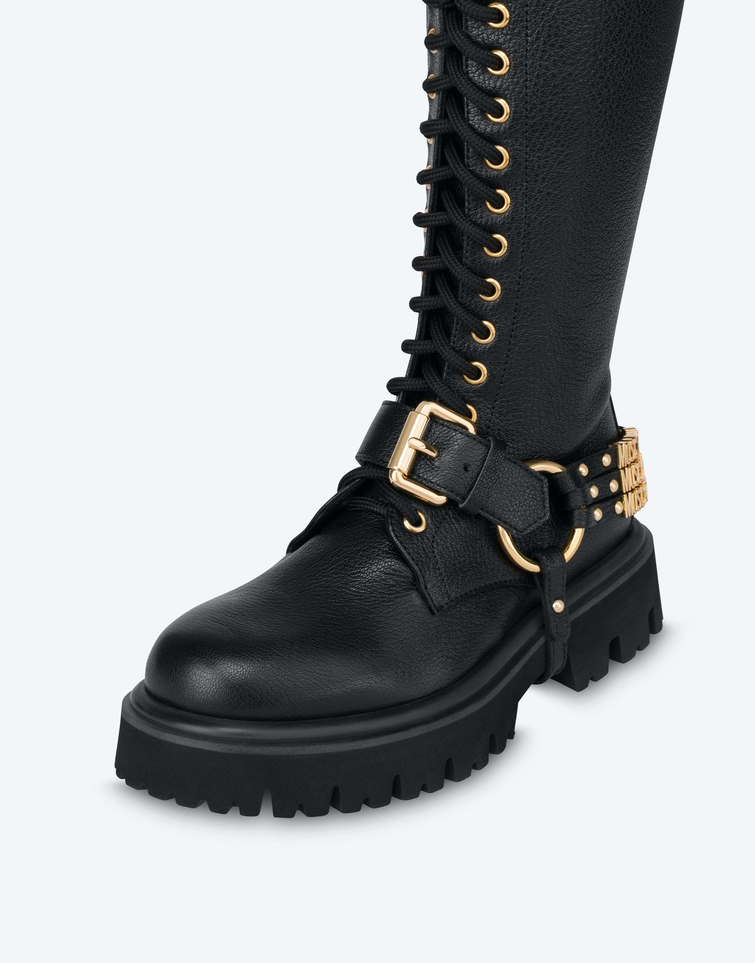 Moschino Lace-up Boots In Black