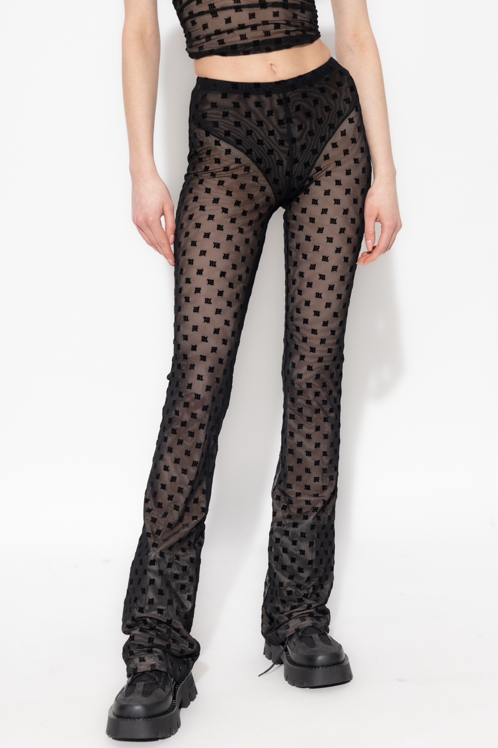 Misbhv Flocked Monogram Sheer Trousers In Black