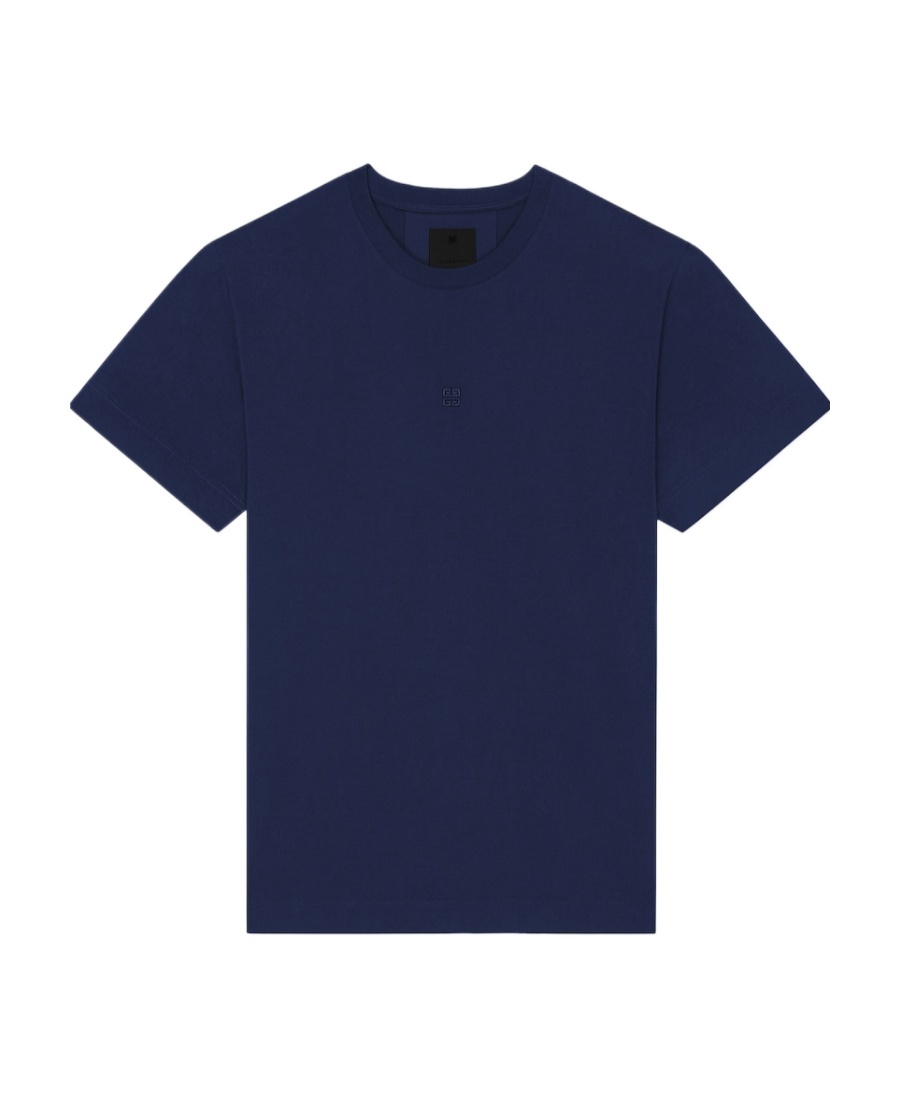 Givenchy Slim Fit T-shirt In Cotton With 4g Embroidery In Navy