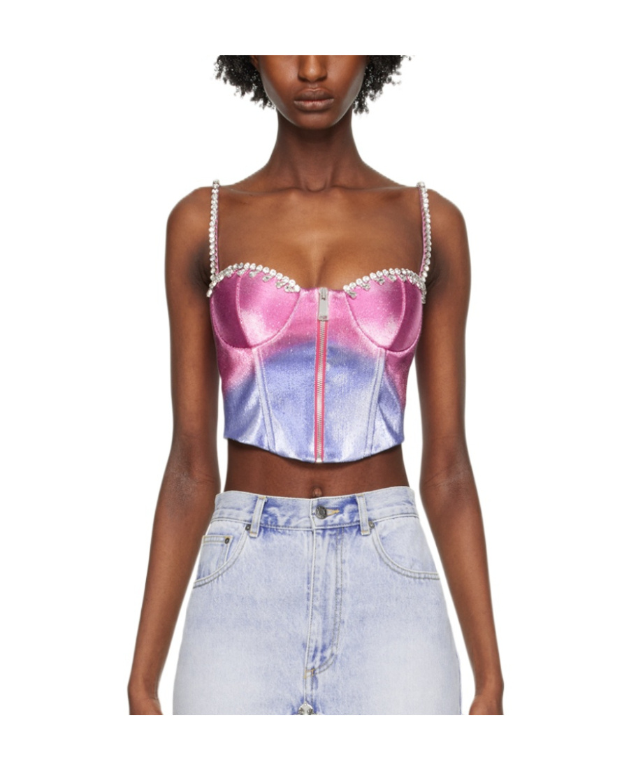 Area Crystal-embellished Cropped Top In Brown