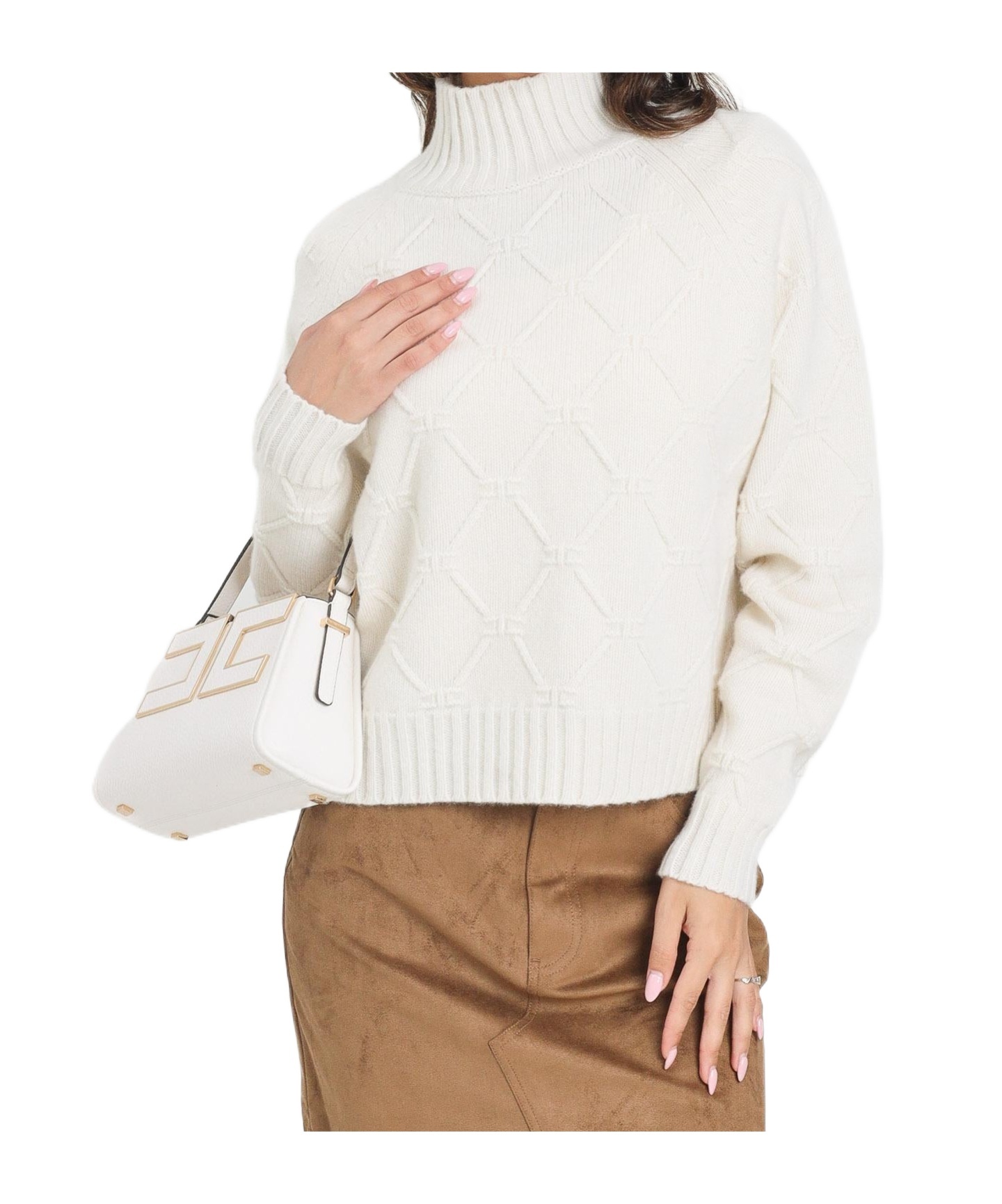 Elisabetta Franchi Wool Crewneck Sweater In White