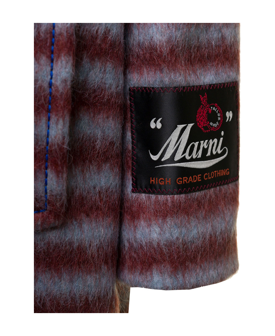 Marni Brushed Striped Single-breasted Coat In Red