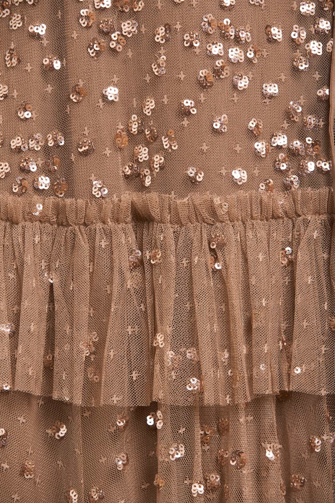 Needle & Thread Layered Cape Dress In Brown
