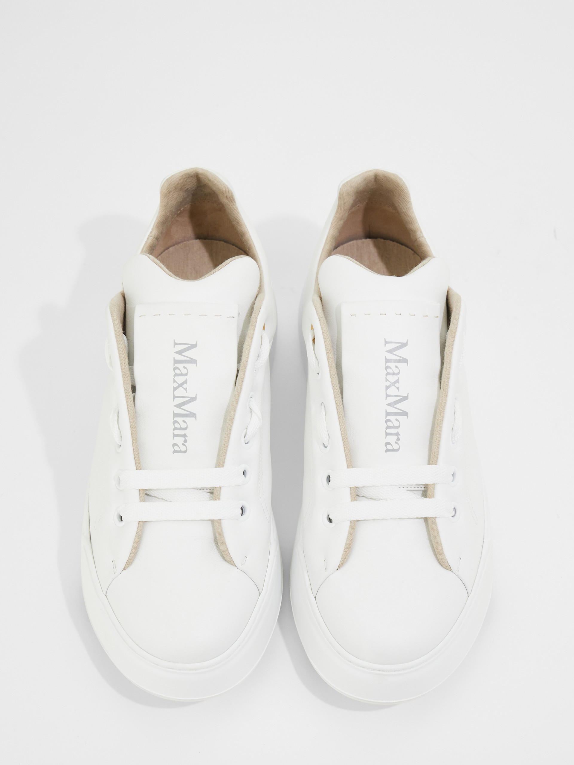 Max Mara Round Head Leather Sneakers In White