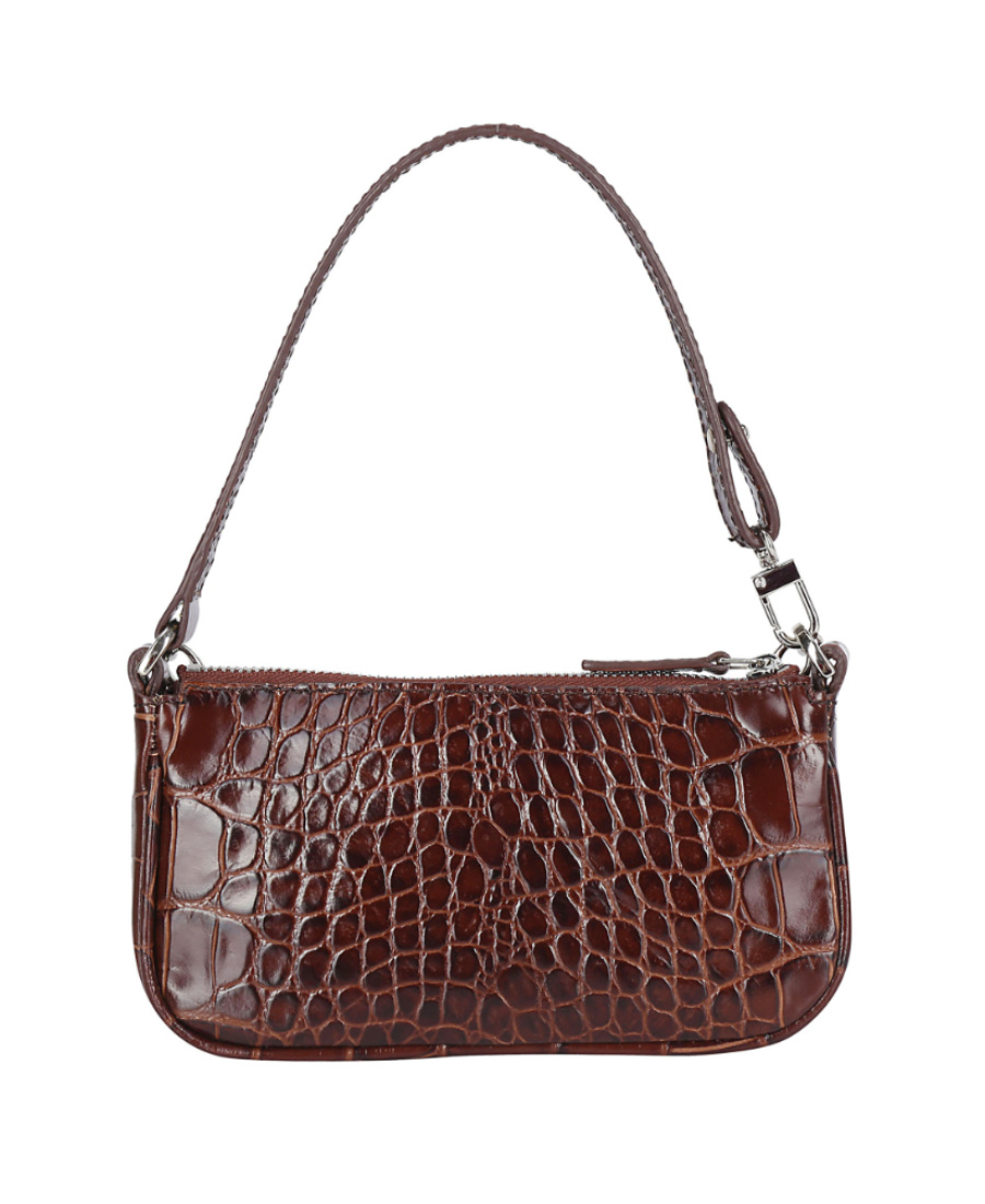 By Far Embossed Zipper Shoulder Bag In Brown