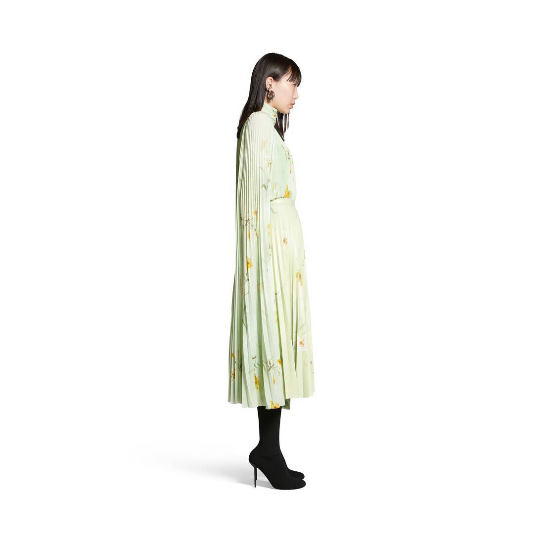 Balenciaga Plissierter Midirock Mit Blumen-print In Green