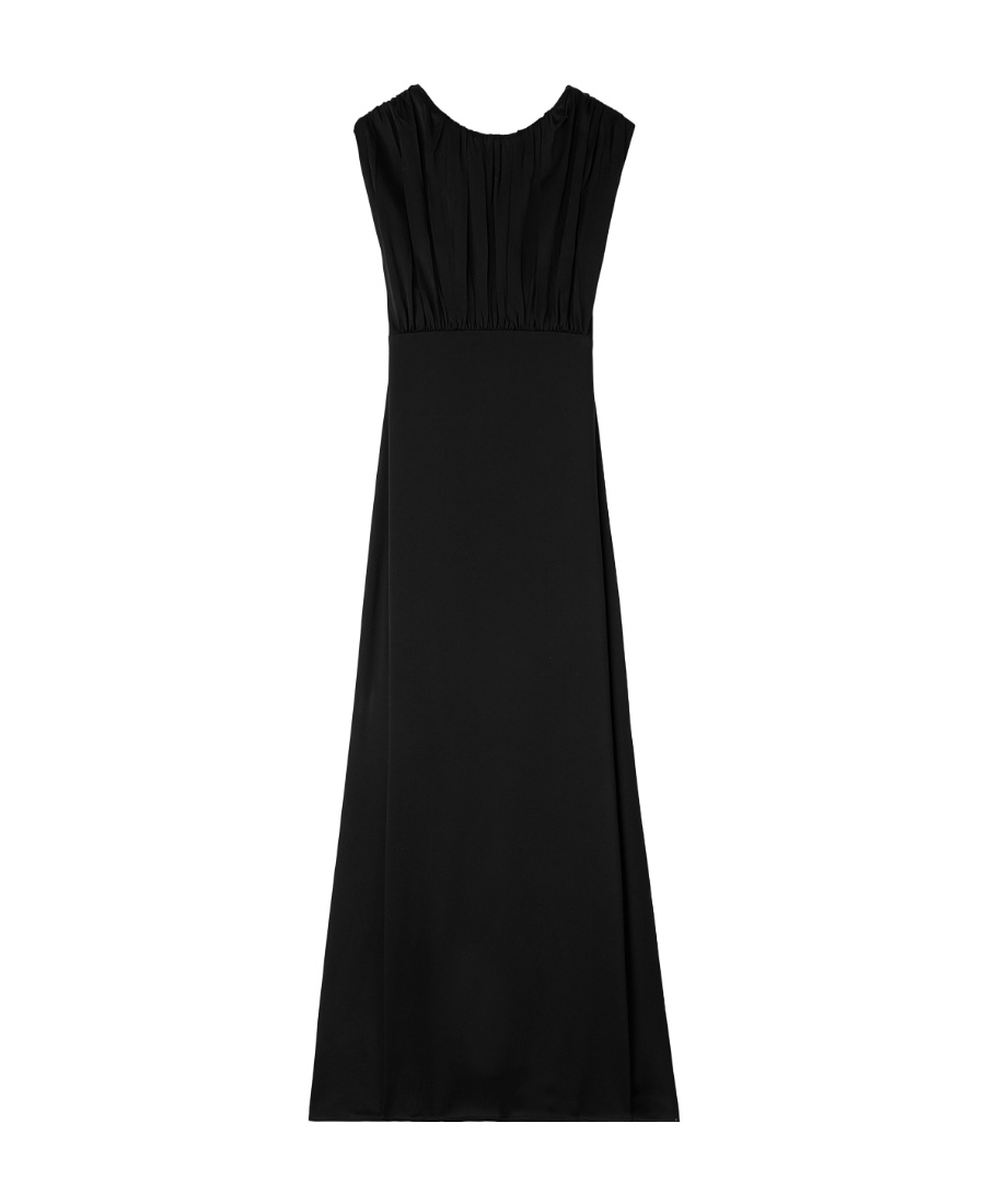 Jil Sander Gathered V-back Sleeveless Gown In Black