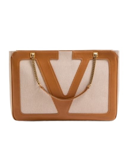Valentino Medium Canvas And Leather Viva Superstar Tote Bag In Nude