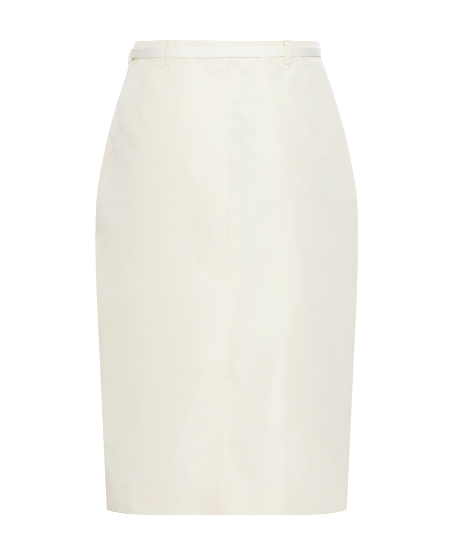 Prada High-waist Logo-buckle Straight Faille Skirt In Nude