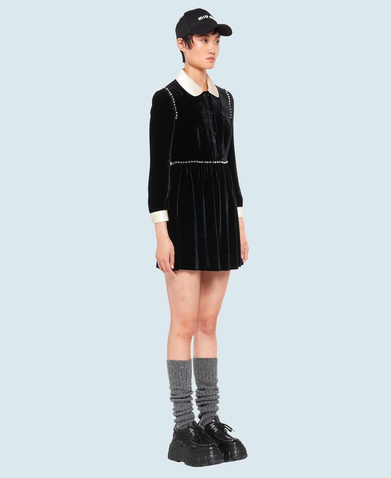 Miu Miu Stud-embellished Velvet-effect Dress In Black