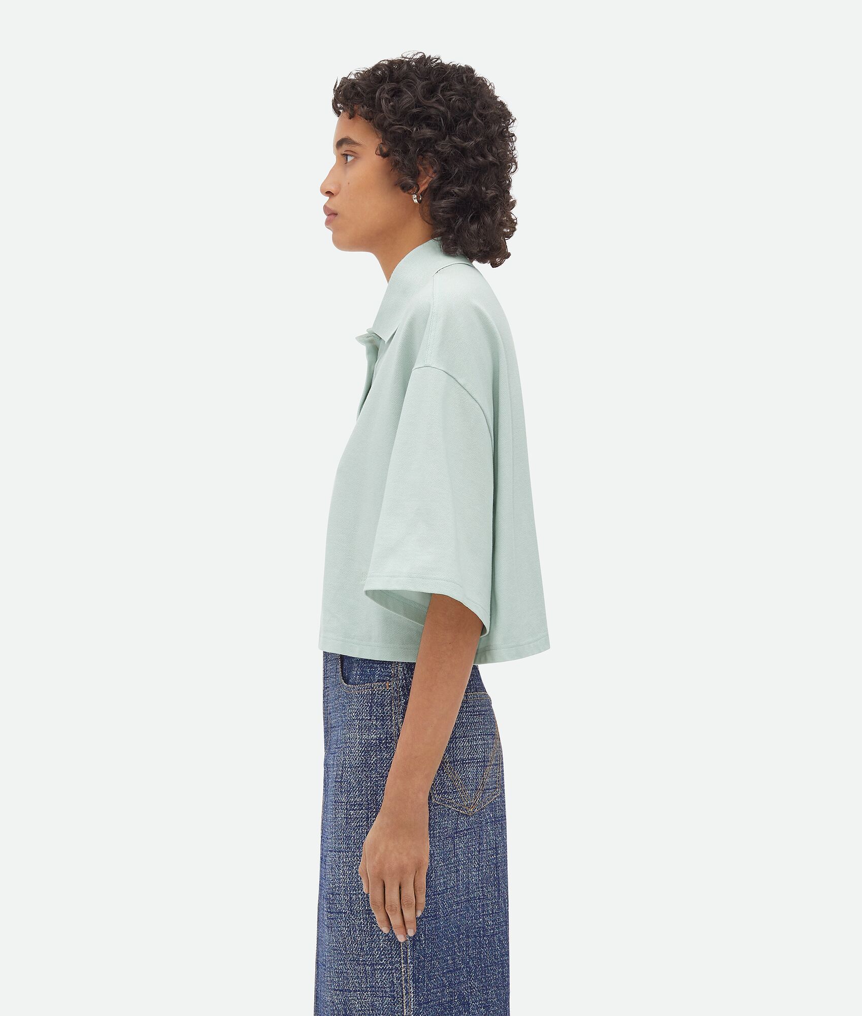 Bottega Veneta Cropped Short-sleeved Polo T-shirt In Green
