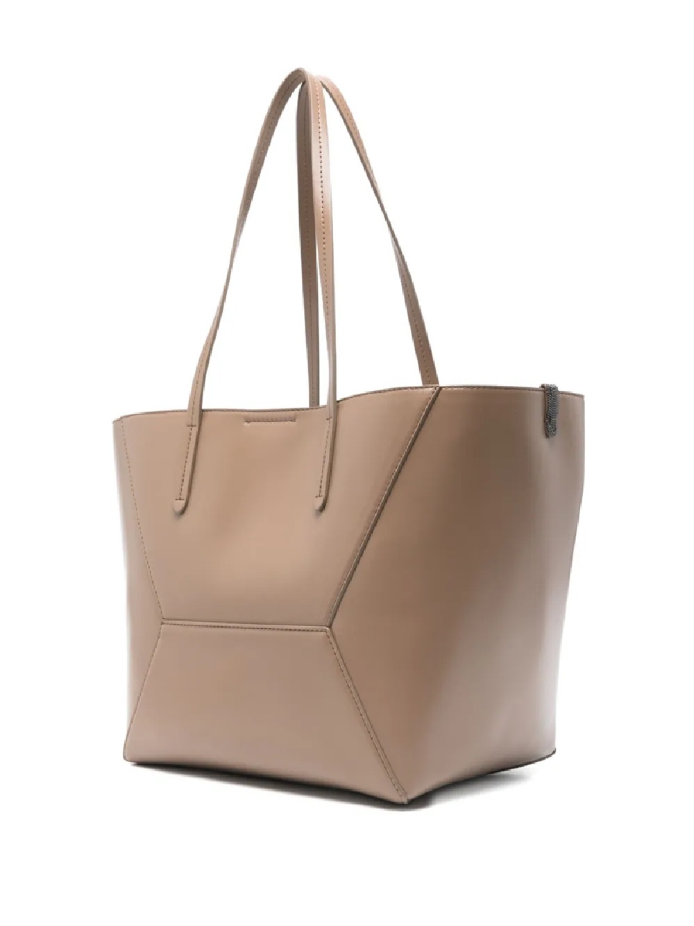 Brunello Cucinelli Geometric Panel Shoulder Bag With Top Handles In Brown
