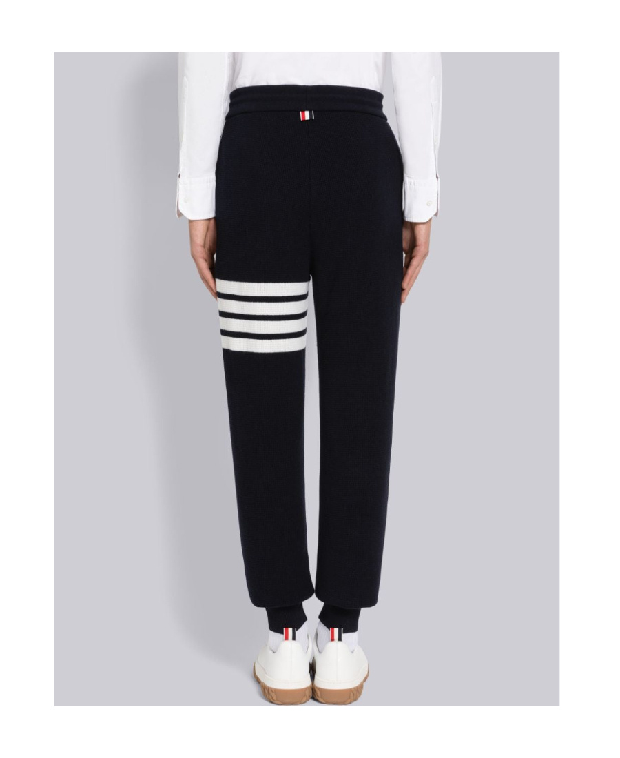 Thom Browne Tapered Striped Loopback Cotton-jersey Sweatpants In Navy Blue