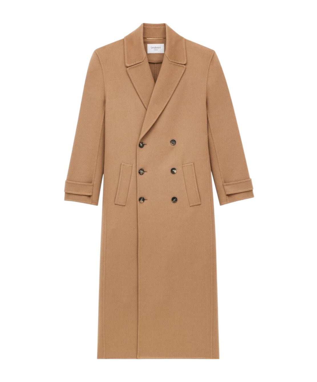 Saint Laurent Long Coat In Brushed Cashmere And Wool In Black