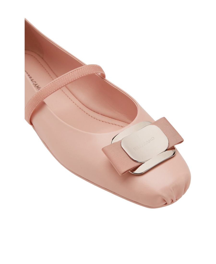 Ferragamo Zina Leather Bow Mary Jane Ballerina Flats In Pink