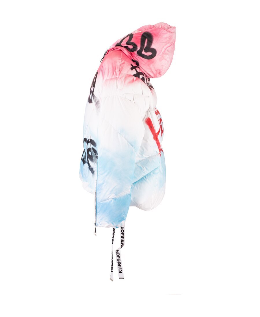 Khrisjoy Graffiti Logo Hooded Down Jacket In Multicolor