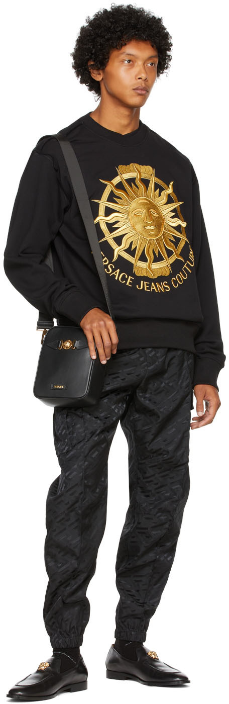 Versace Medusa Leather Messenger Bag In Black
