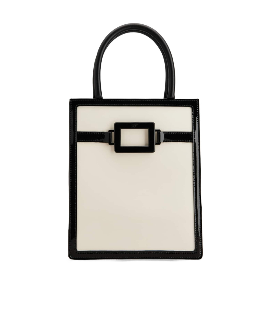 Roger Vivier Belle Vivier Voyage Lacquered Buckle Mini Tote Bag In White