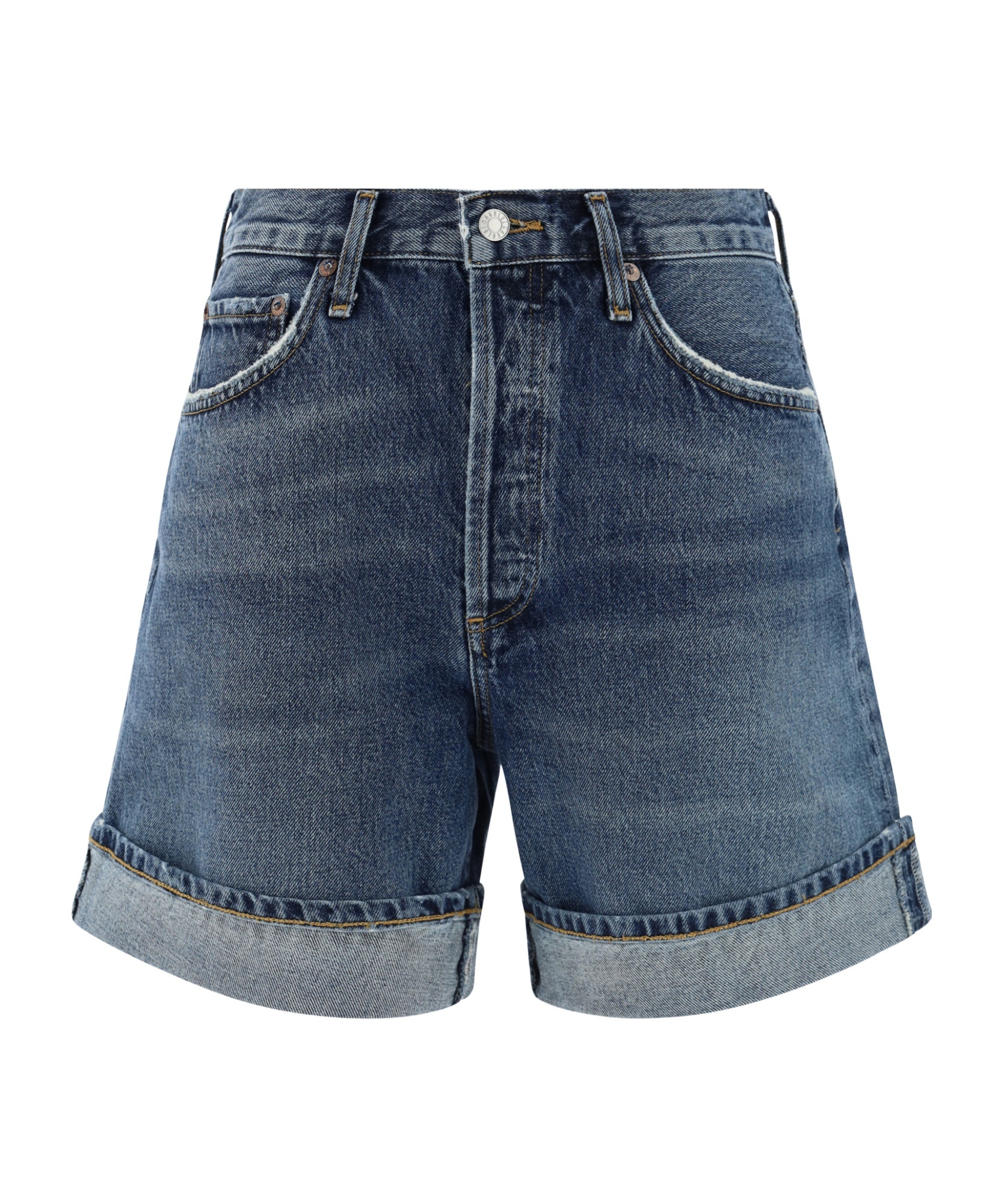 Agolde Dame Cuff Denim Short In Tension In Blue