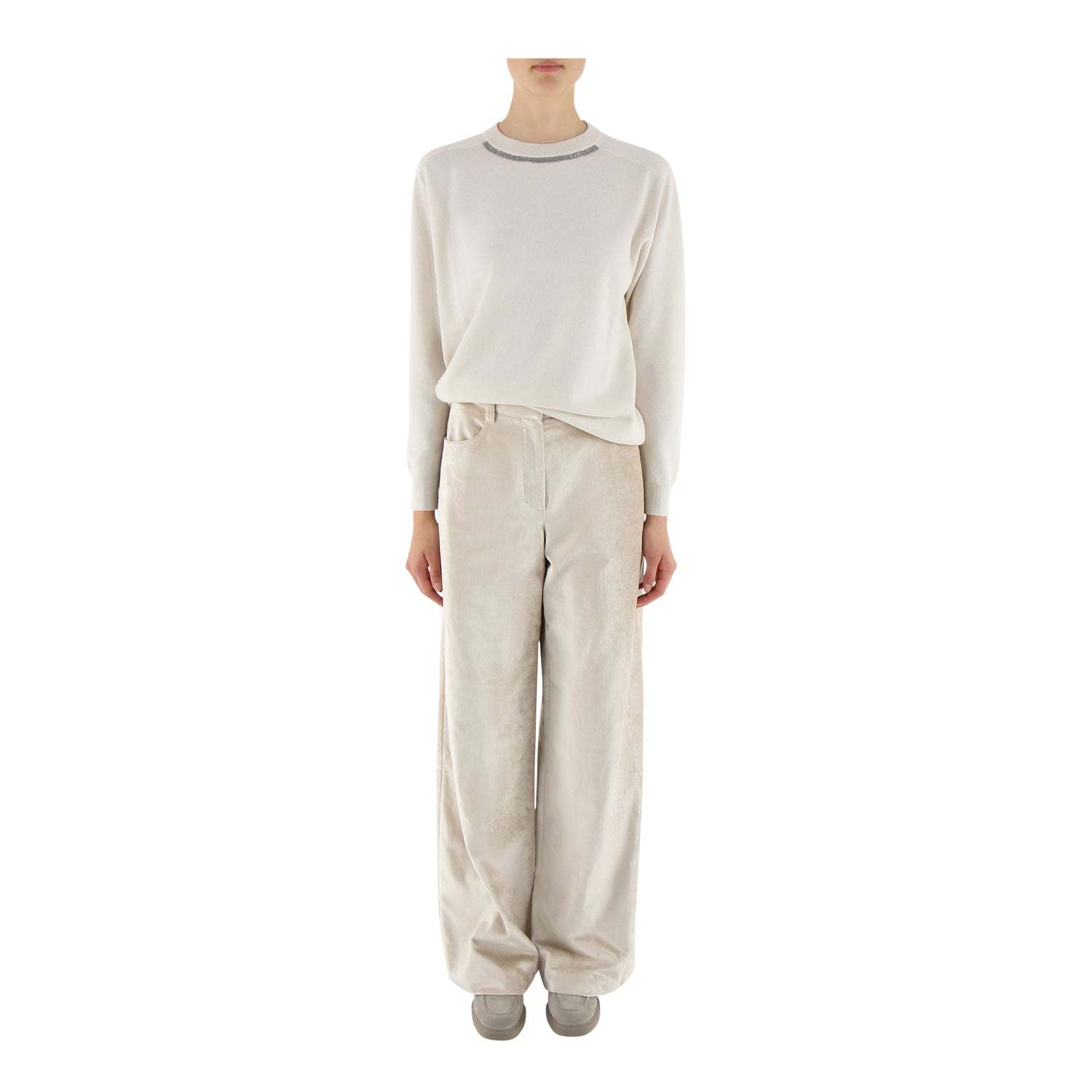 Brunello Cucinelli Wide-leg Velvet Trousers In White