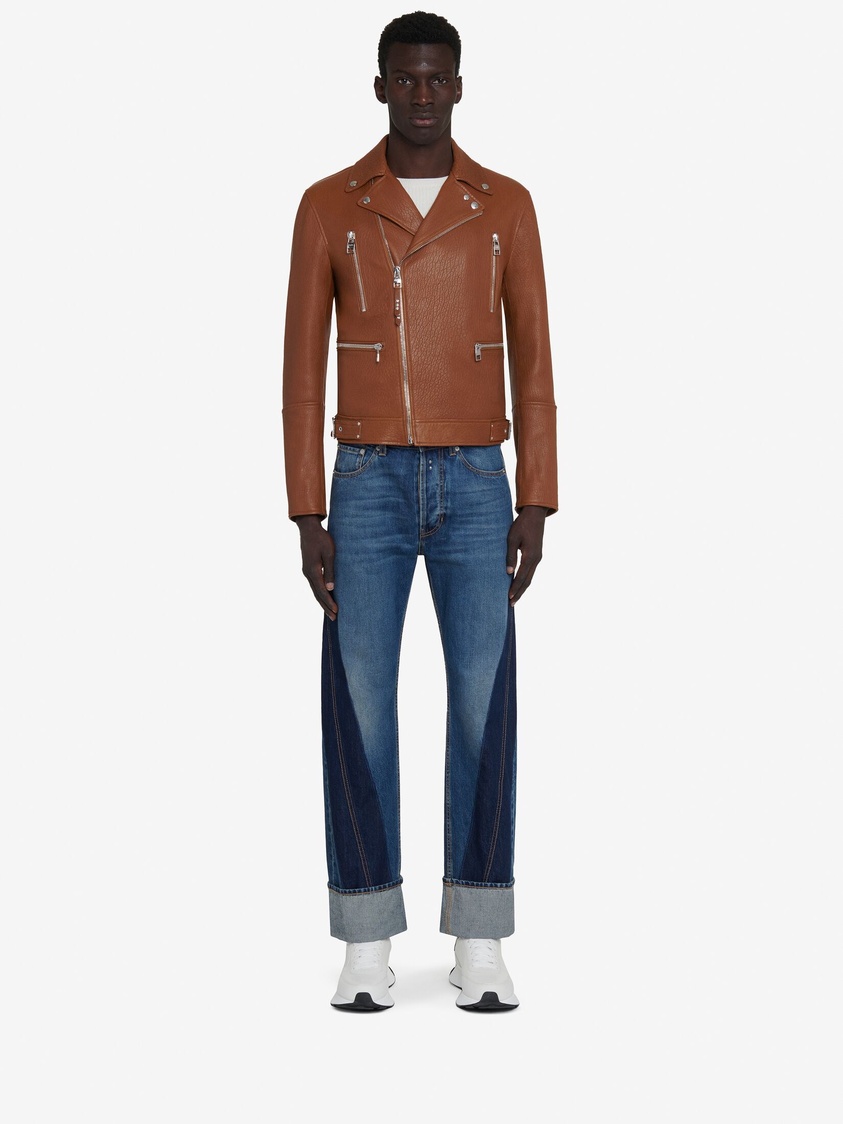 Shop Alexander Mcqueen Zip-up Leather Biker Jacket In Brown