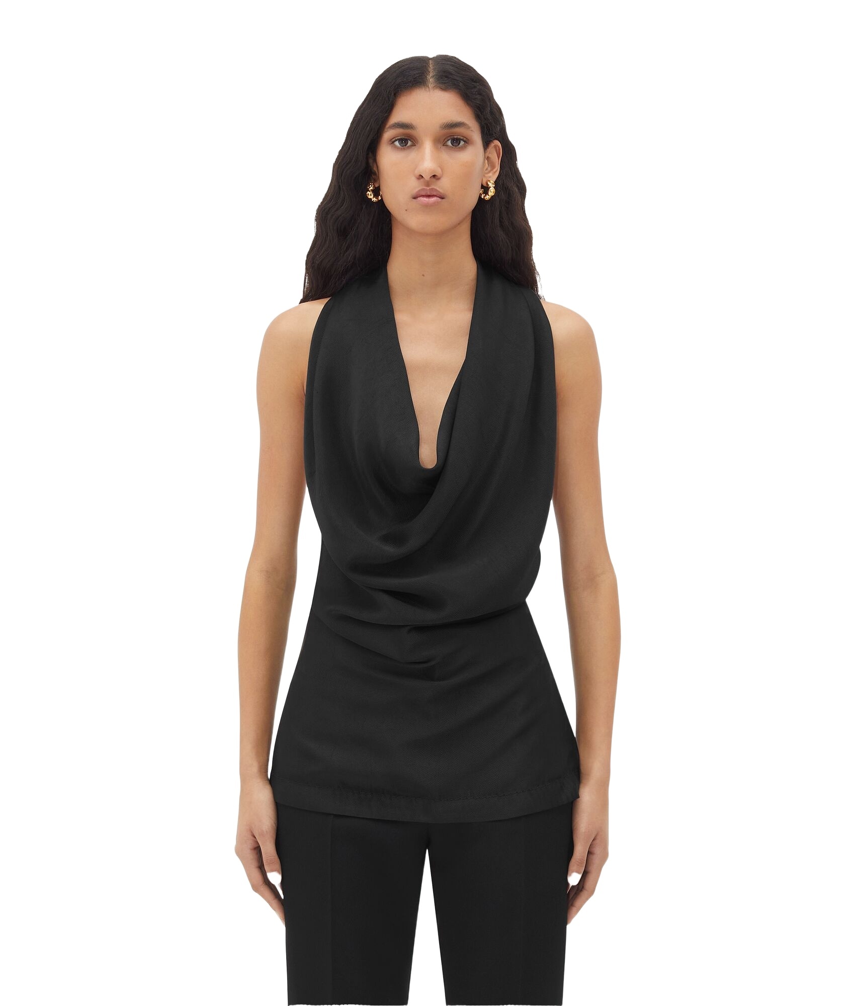 Bottega Veneta Top Drappeggiato In Viscosa Fluida In Black