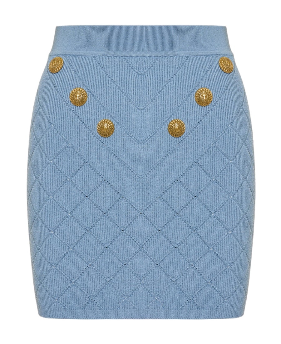 Balmain Pattern-jacquard Miniskirt In Blue