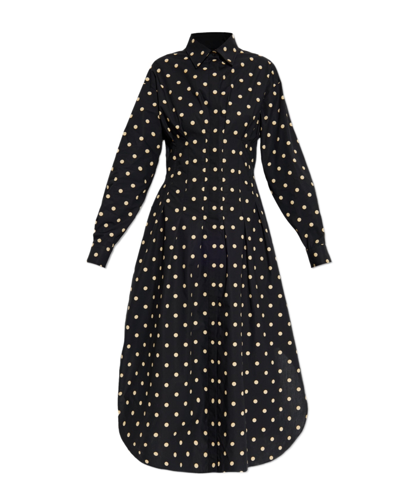 Moschino Pleated Polka Dot Dress With Long Sleeves In Black