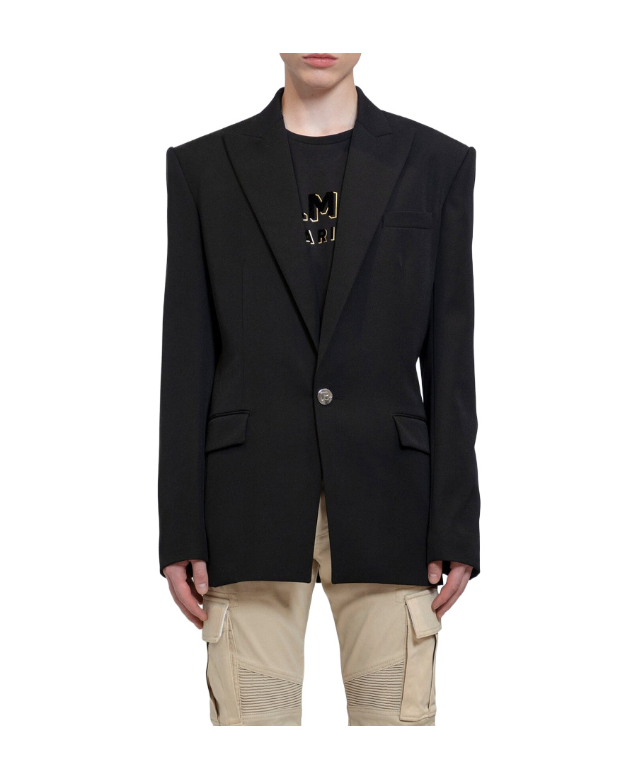 Balmain Fitted Wool Jacket With Notched Lapel In Black