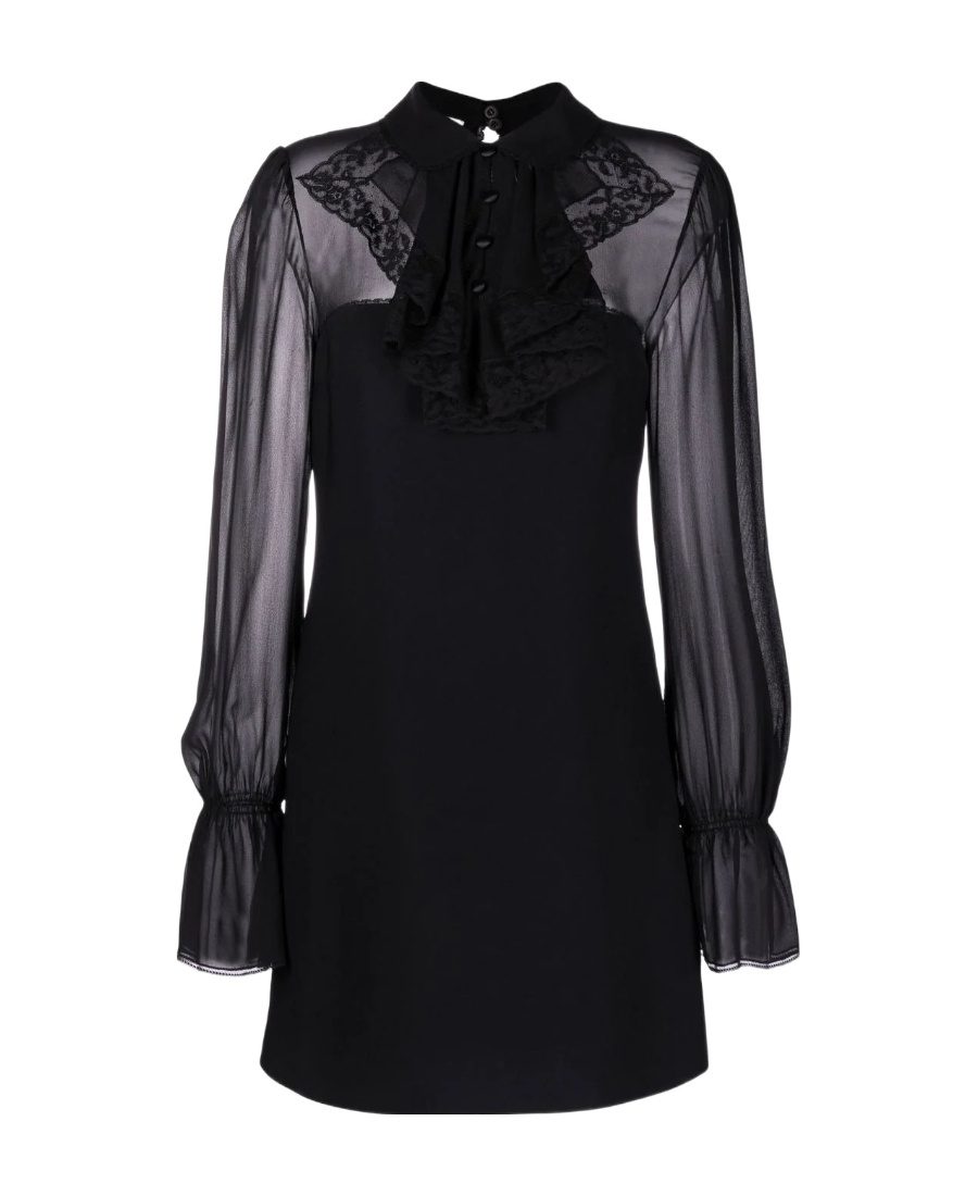 Miu Miu Jabot-collar Semi-sheer Shift Dress In Black