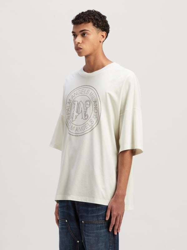 Palm Angels T-shirt With Round Neck And Short Sleeves In White