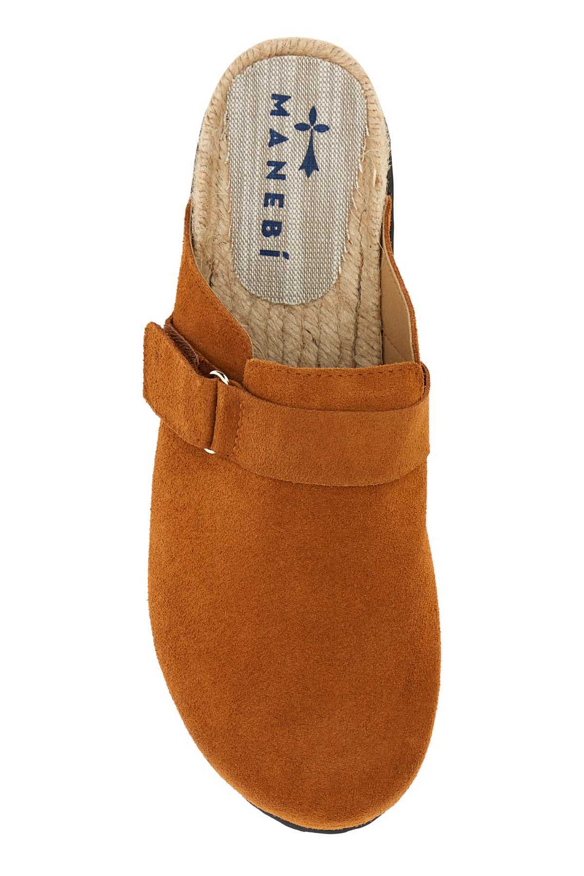 Manebi Suede Round Toe Sandals With Strap Detail In Brown