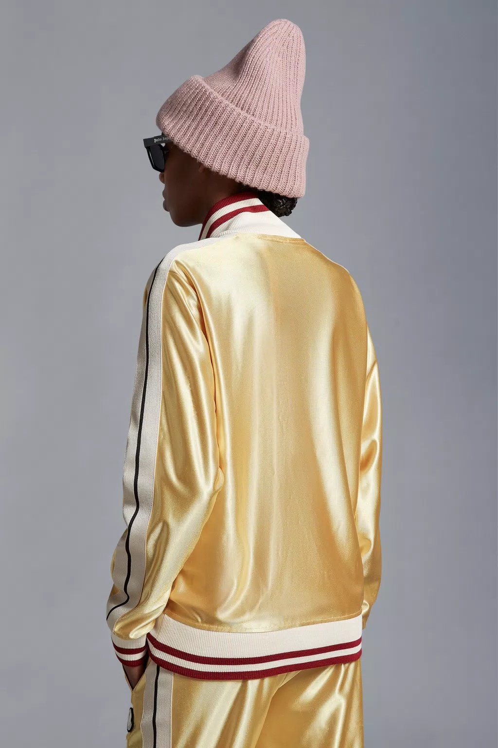 Shop Moncler Shiny Zip-up Sweatshirt In Nude