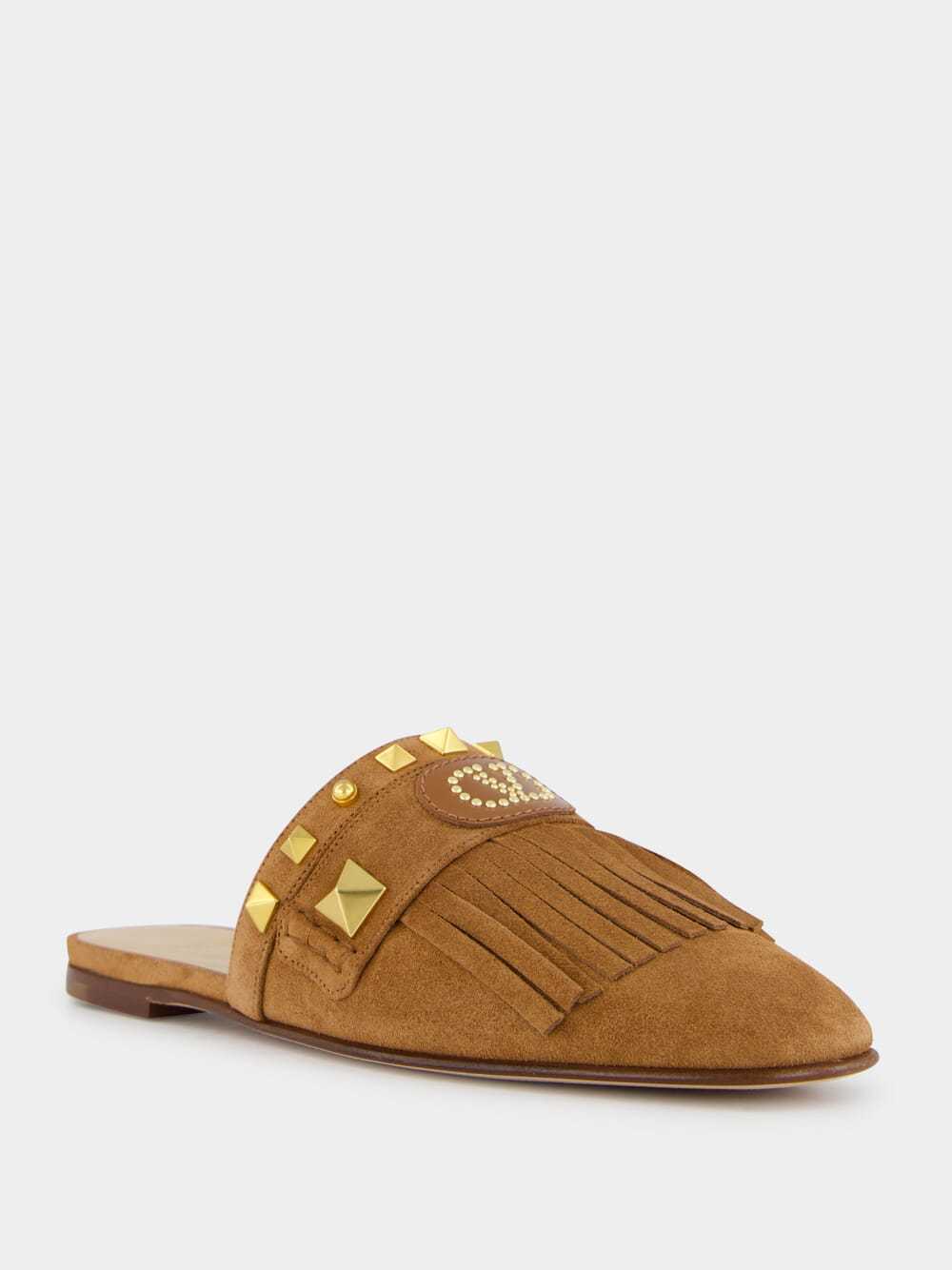 Valentino Plaster Caster Fringed Slide Mules In Brown