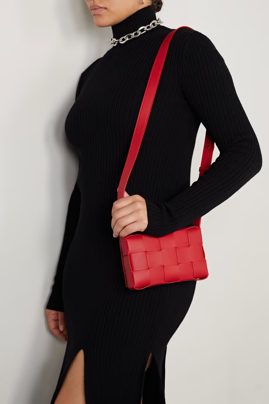 Bottega Veneta Small Cassette Leather Crossbody Bag In Red