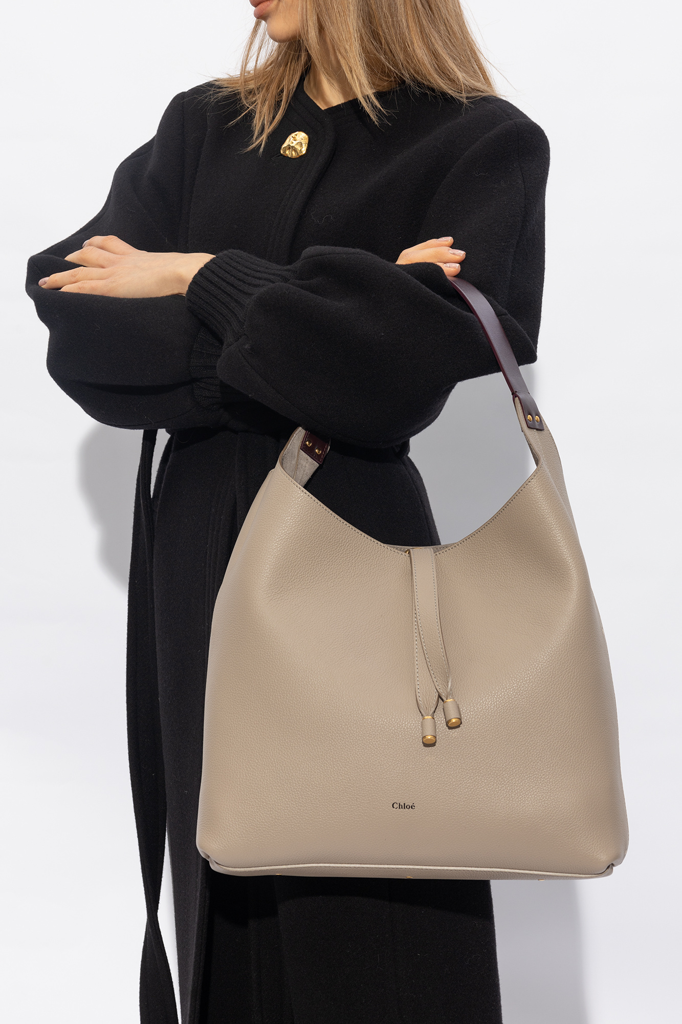 Chloé Marcie Leather Shoulder Bag In Nude
