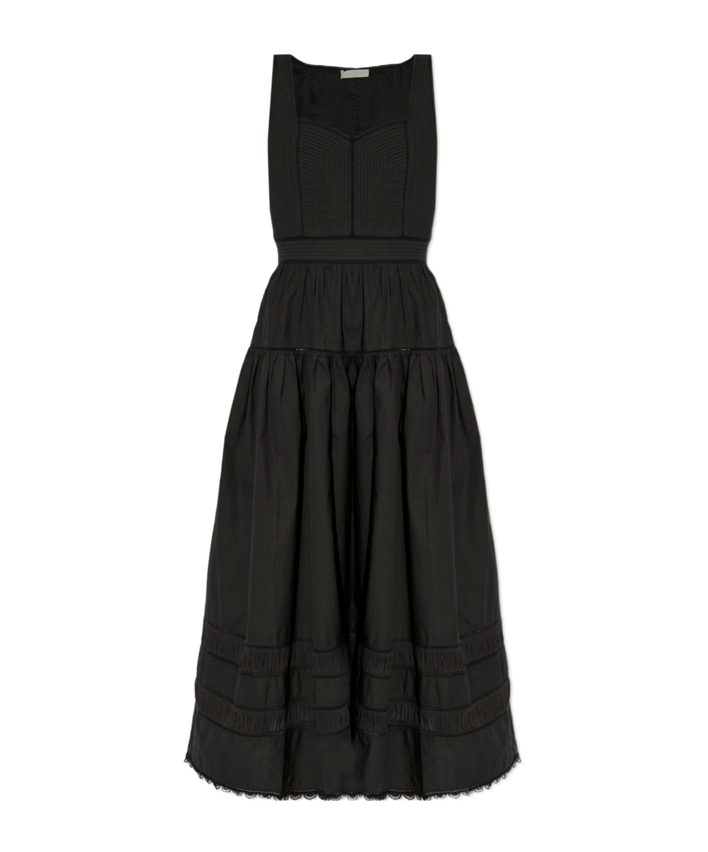 Ulla Johnson Isadora Tiered Lace-trimmed Cotton-poplin Midi Dress In Black