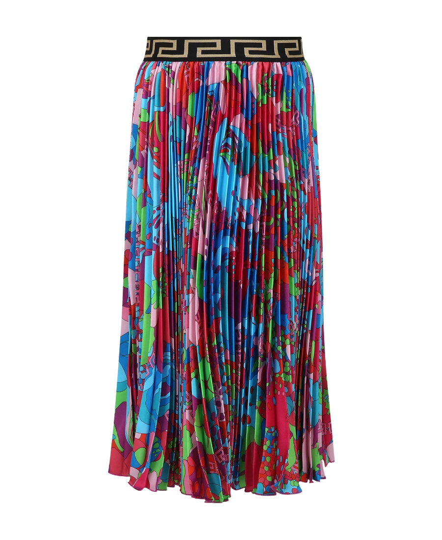 Versace Floral-print Pleated Skirt In Red