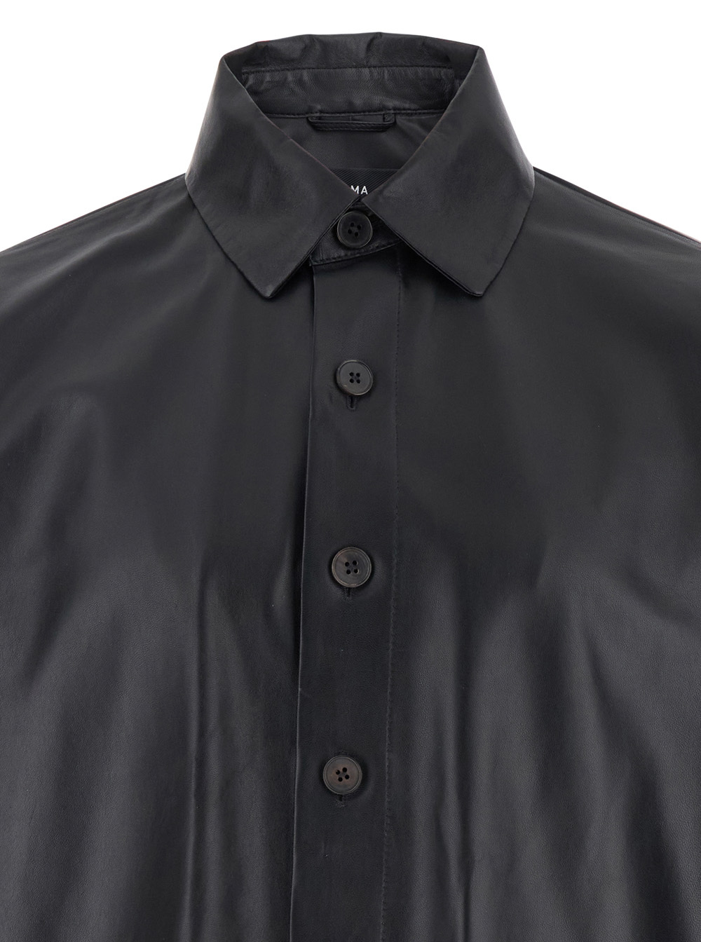 Arma Lush Black Shirt With Classic Collar And Contrasting Buttons In Leather Man In Black