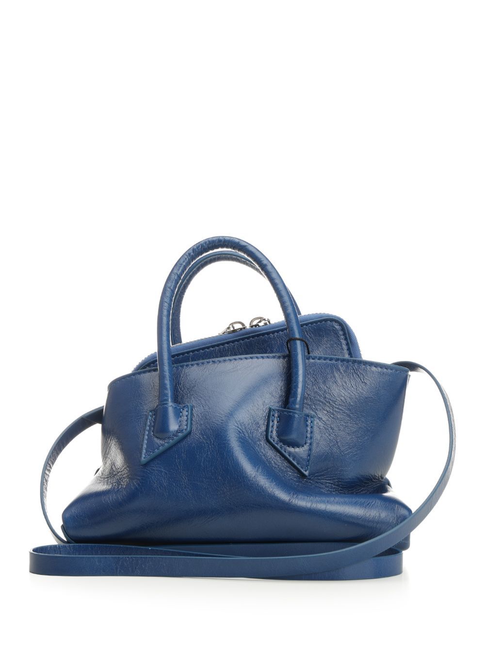 Attico La Passeggiata Mini Craqueled Leather Handbags Blue In Blue