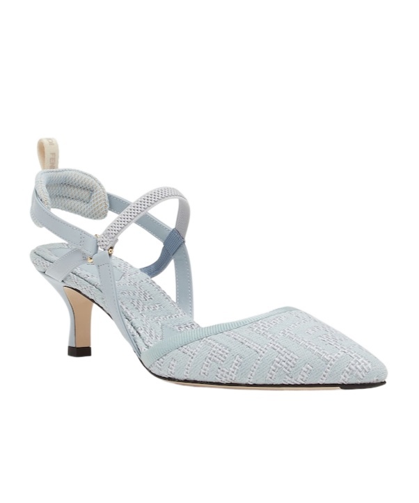Fendi Light Blue Cotton Medium-heeled Slingbacks In Blue