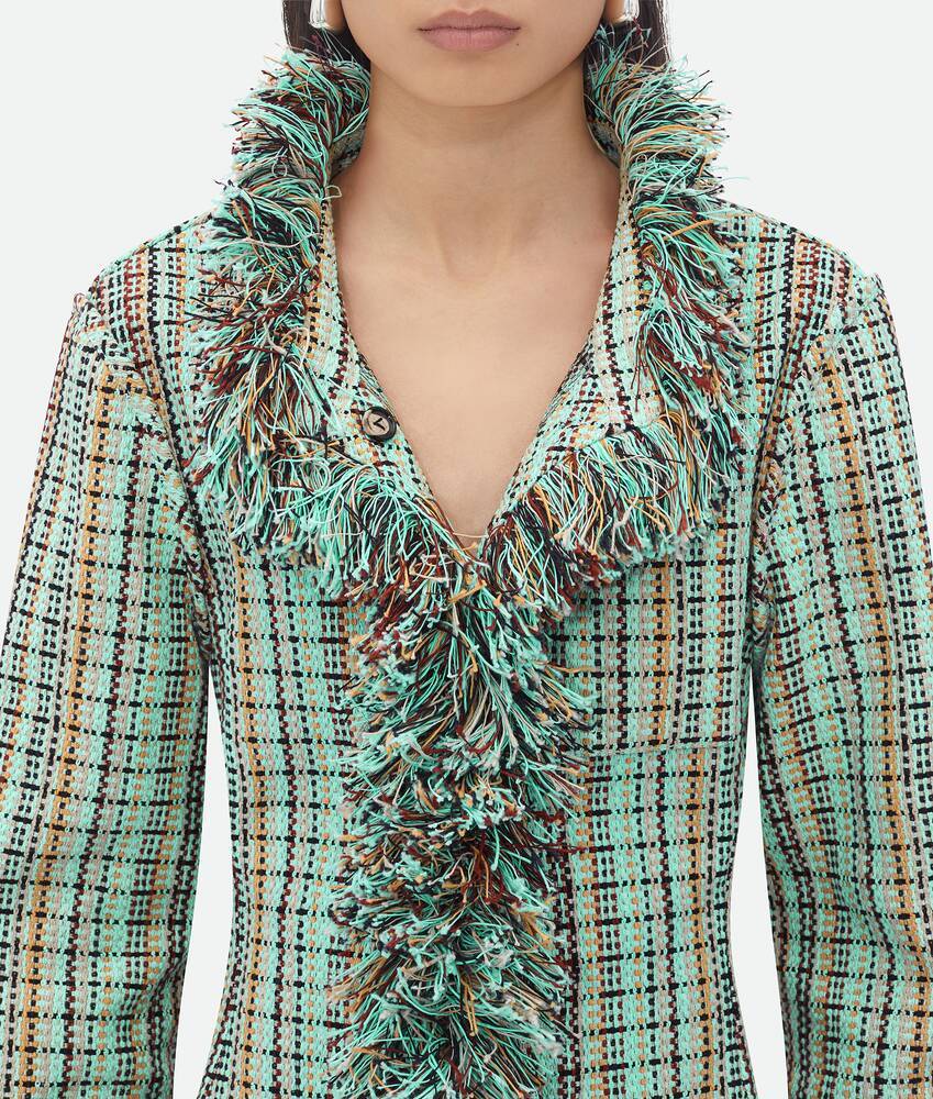 Bottega Veneta Tassel Plaid Casual Jacket In Gray