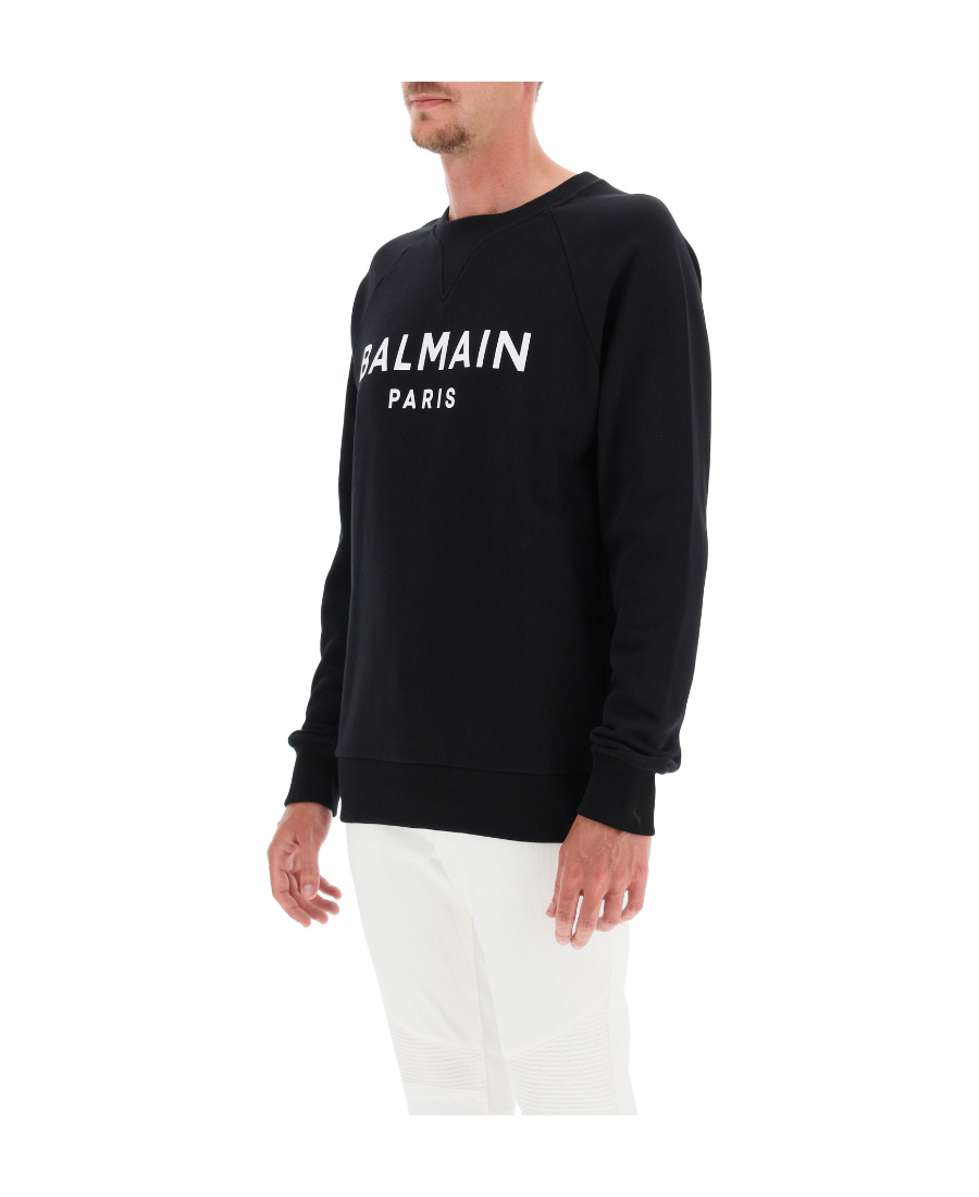 Balmain Logo Printed Cotton Sweatshirt In Black