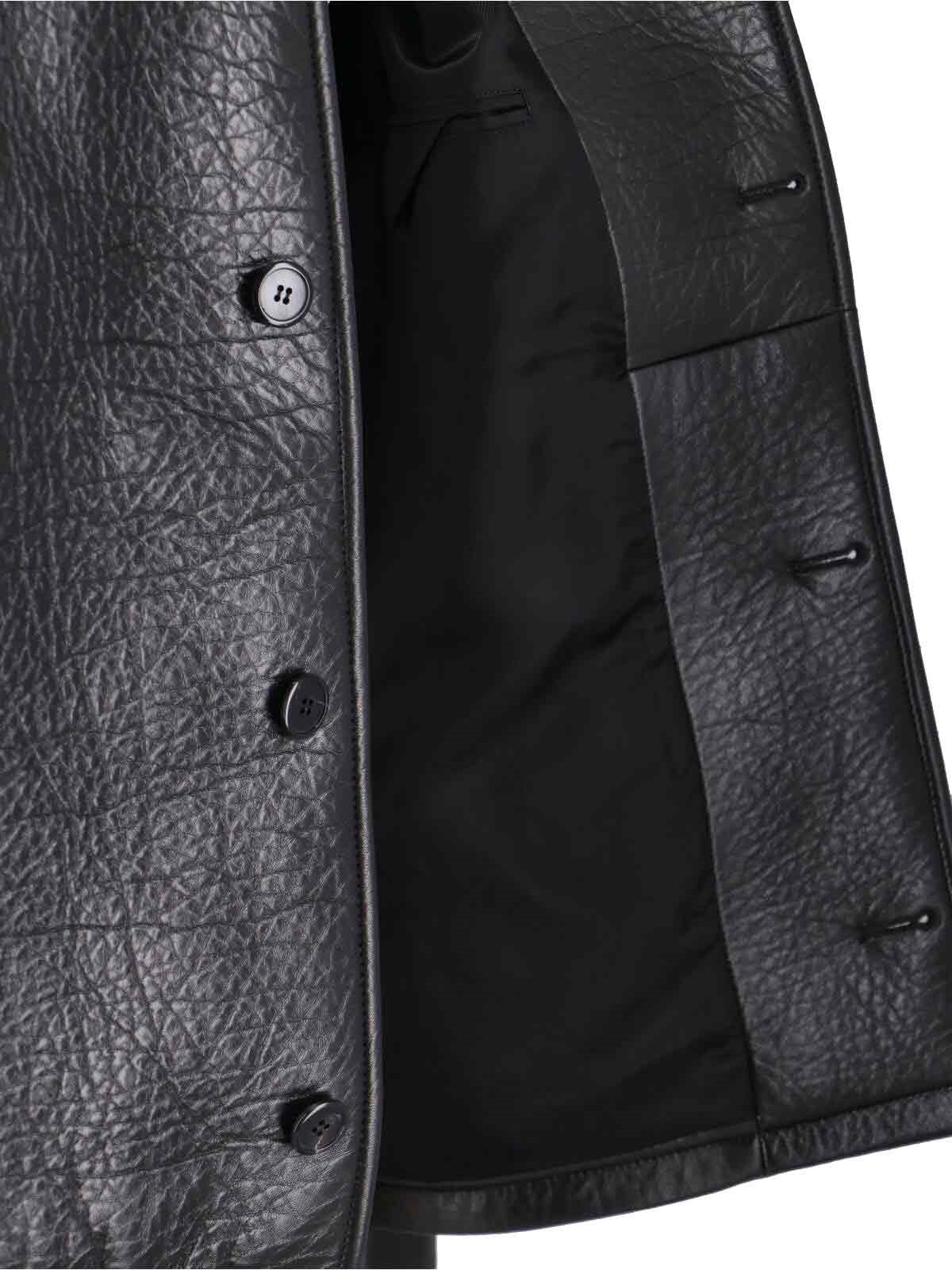 Prada Single-breasted Leather Jacket Men In Black