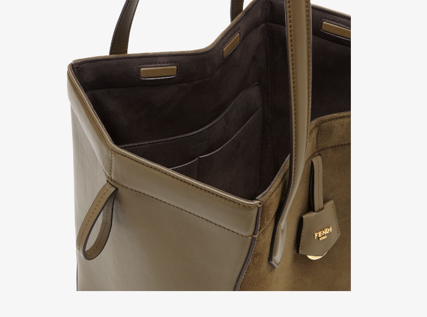 Shop Fendi Transformable Dark Green And Leather Bag