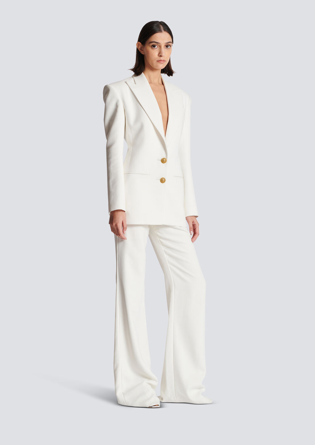 Shop Balmain 2-button Crepe Jacket In White