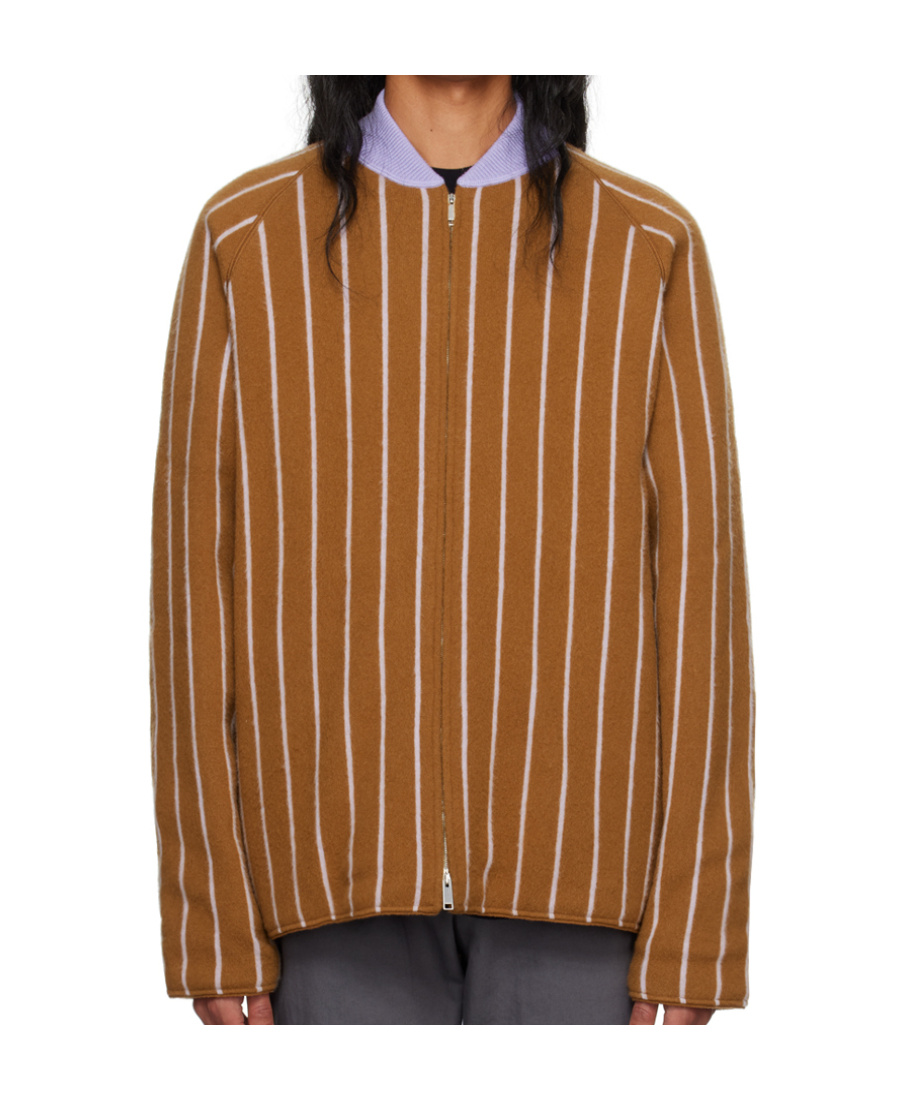 Zegna Stripe-pattern Cashmere Jacket In Brown