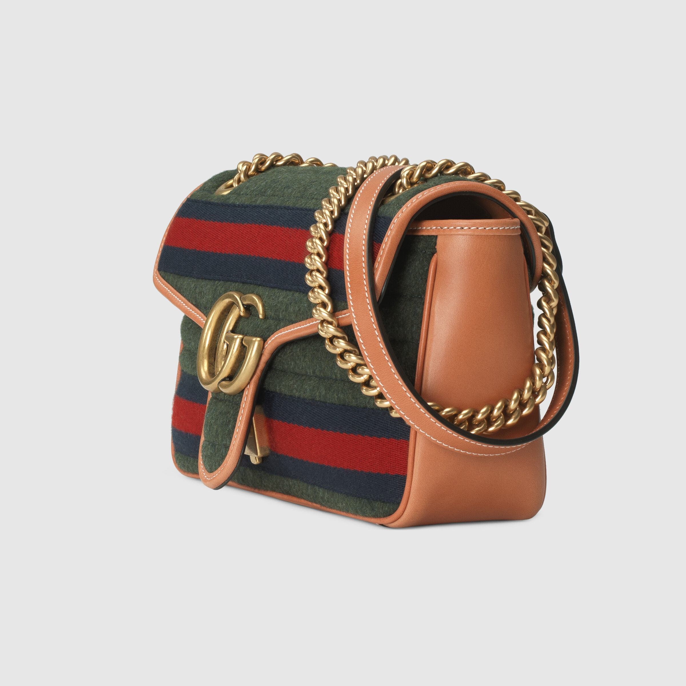 Gucci Gg Marmont Striped Shoulder Bag In Black