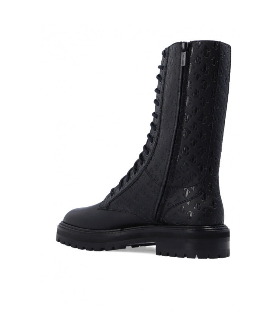 Jimmy Choo Black Cora Monogram Leather Boots In Black